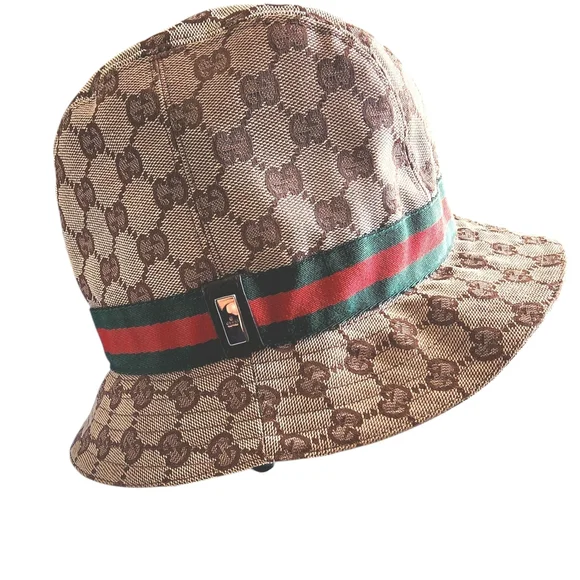 Gucci Beige Monogram Hat with Signature Stripe - Picture 1 of 4